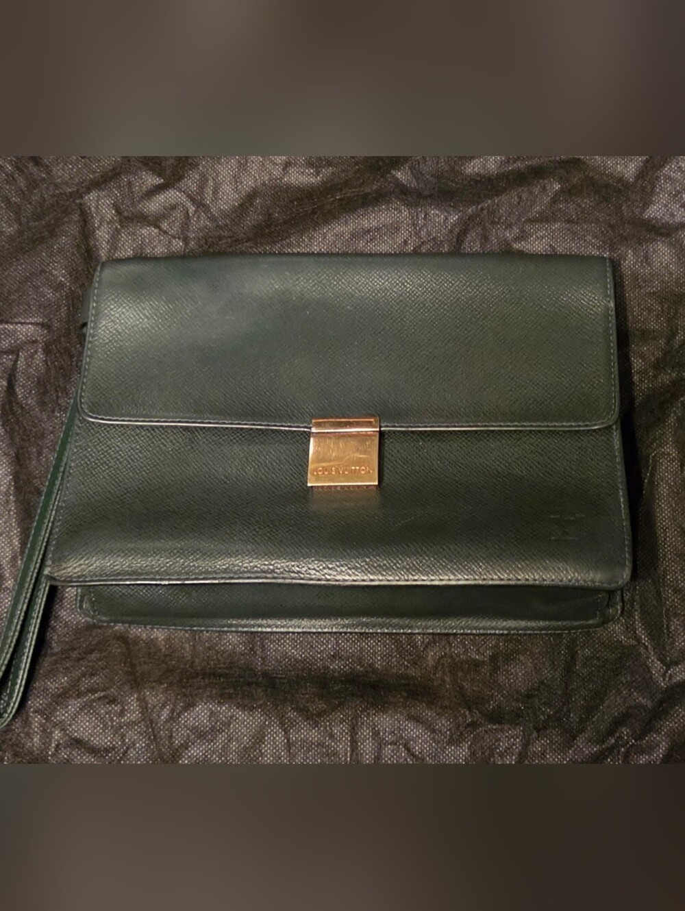 Louis Vuitton Hunter Green Leather Men's Messenger Bag with Gold Lock